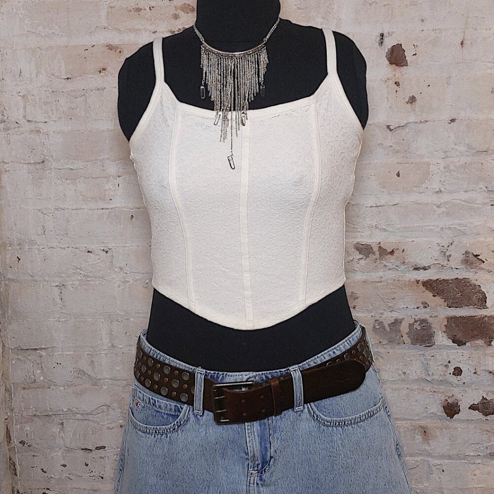 Hollister White Floral Layering Crop Cami